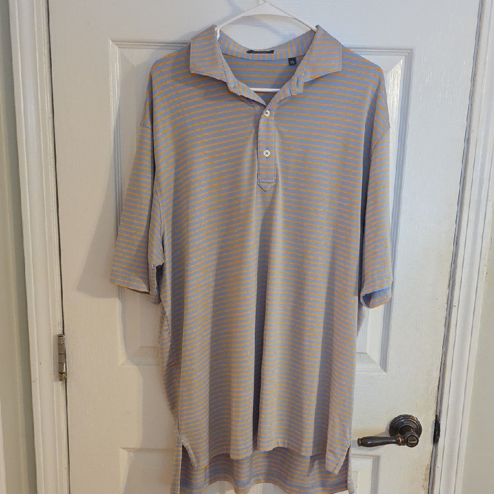 Blue and Orange Striped Polo Shirt